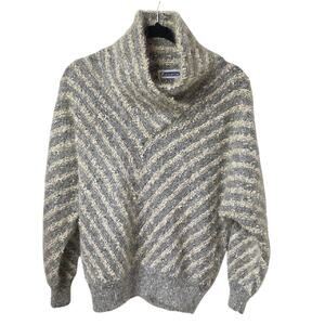 Mariea Kim Vintage Striped Gray and Cream Wool Blend Sweater Womens Small